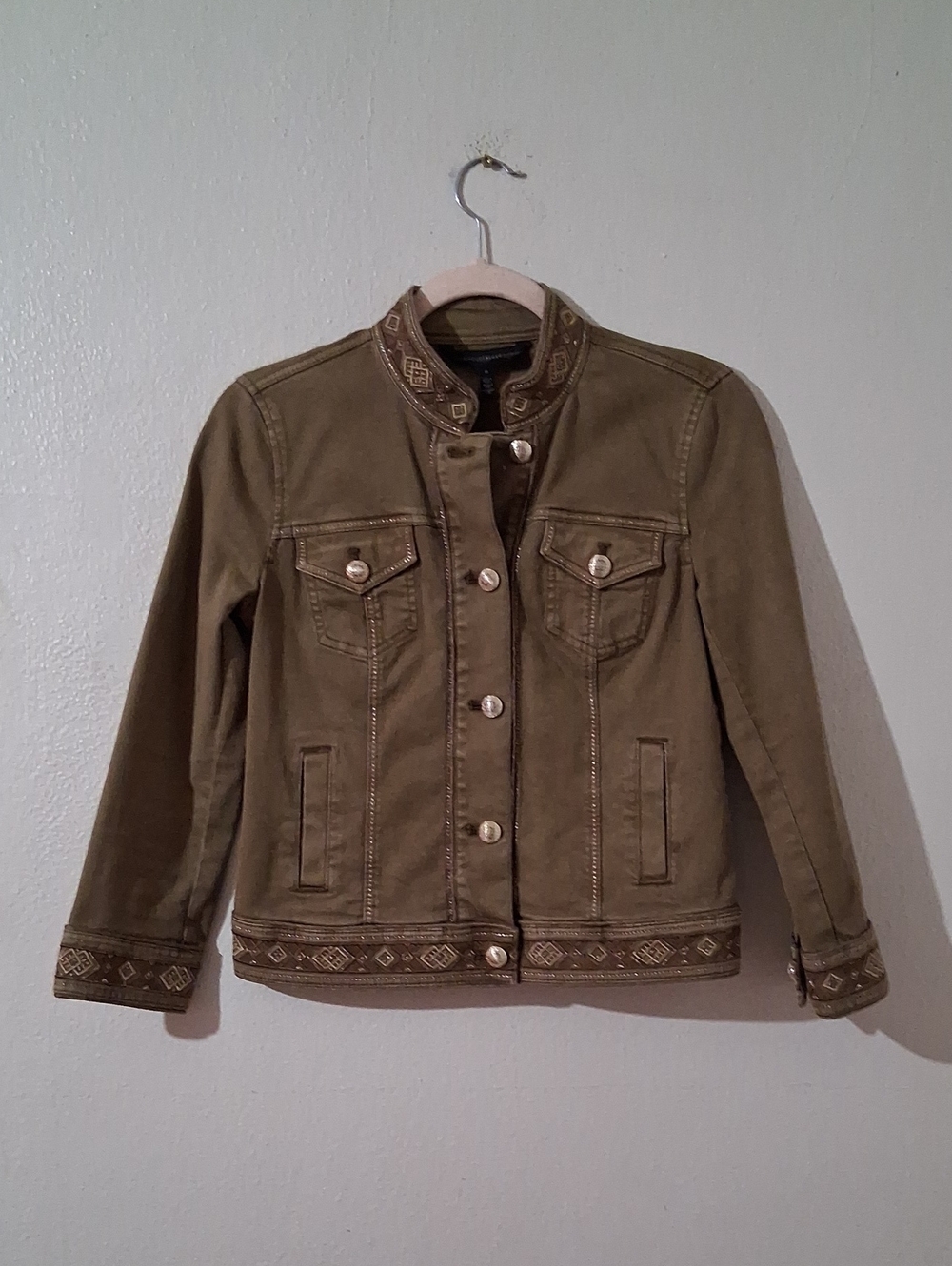 Womens Embroidered Olive Military Jacket